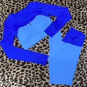 EUC Dark Light Blue Ombré Workout Gym Yoga Fitness Pants Bottoms & Too Shirt